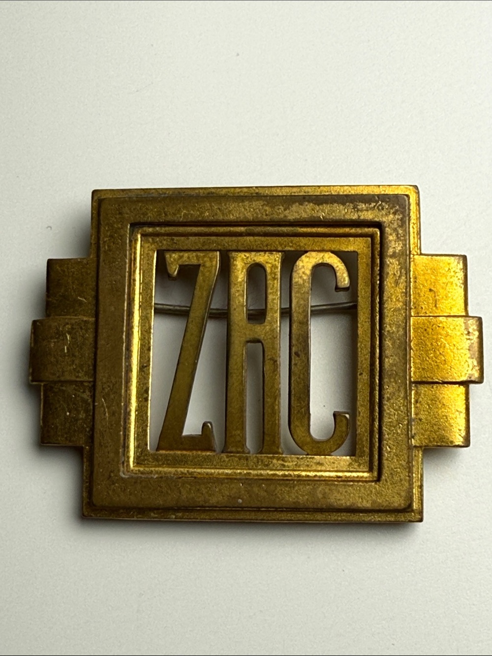Antique ZAC Gold Tone Monogram Brooch art deco circa 1920’s brass distressed - Picture 2 of 10